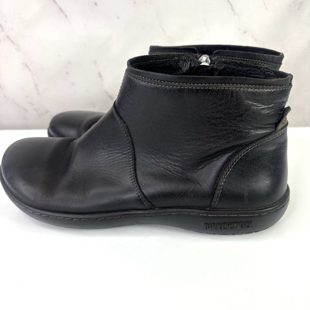 Birkenstock Bennington Leather Ankle Boots Black Zipper Women 38 245 Minimalist